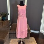Women’s Pink Tea Length Chiffon Dress Matching Chiffon Jacket CorsetBack Size 12 Photo 5