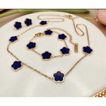 18K Gold Plated Blue Clover Necklace stainless steel Womens jewelry Photo 5