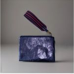 Anthropologie  Wristlet Leather Blue Metallic Shimmer NWOT Photo 1