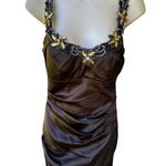 Betsy and Adam  Black Satin Dress with Floral Embellishments Size 6 Photo 0