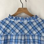 Talbots Blue Checkered Plaid Cotton Casual Ruffle Neck Long Sleeve Popover Shirt Photo 11