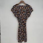 Nine West  Medium Wrap Dress Brown Black Blue Abstract Print Casual Photo 7