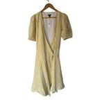 Ann Taylor  NWT Yellow Floral Puff Sleeve Wrap Dress Medium Ruffle‎ Hem Tie Waist Photo 3