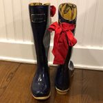 JOULES Navy Blue Tall Rain Boots with Red Bow and Toile Lining Size 9 Photo 3