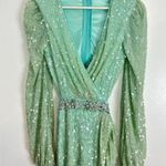 Mac Duggal Sequined Faux Wrap Cut Out Puff Sleeve Gown in Soft Mint Size US 4 Photo 3