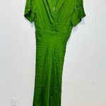 Reformation Green Satin Blend Short Sleeve V-Neck Danika A-Line Dress Size M Photo 5