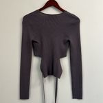 ZARA  Cut Out Knit Top Gray Ribbed V-Neck Women's Top Sz M Photo 3