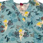 Disney TINKERBELL BLUE GREEN YELLOW PRINT SCRUB TOP SHORT SLEEVE WITH POCKETS L Photo 1