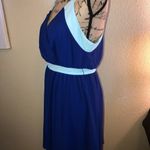 Tea & Cup Dress Blue Two Tone Dress Spaghetti Straps Gathered Waist Size Large Photo 5