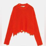 ZARA ‎ Flame Orange Distressed Ripped Oversized Cropped Knit Sweater Size Small Photo 0