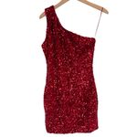 Velvi Aria One Shoulder Sequin Mini Dress in Red size Large Bodycon NWT Photo 2