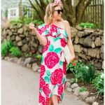 Vineyard Vines  Kentucky Derby Maxi Dress Size 4 Red Rose Floral One Shoulder Photo 12