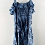 Roxy Ruffle Neckline Belted Tropical Print Mini Sundress Blue Medium Photo 3