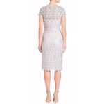 David Meister  Lace Overlay Sheath Cocktail Dress‎ in Metallic Silver Geo, Size 6 Photo 10