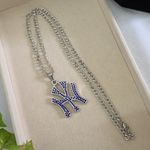 Silver Stainless Steel Figaro Chain Necklace and New York Yankees Blue Pendant Photo 1