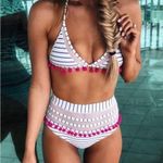 Tularosa  Nina White Striped Hot Pink Pom Pom Bikini Bottom Size Small Photo 3