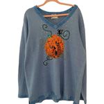 Vintage Halloween Sequin Jack O Lantern Pumpkin Coastal Grandma Sweater Blue Size XL Photo 9