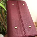Burgundy Maroon red Hard shell leather hand bag purse satchel gold hardware faux diamond kiss lock Approx 11” wide x 8” tall x 6” deep Photo 2