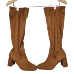 Nordstrom Rack  Tan Suede Square Toe Block‎ Heel Knee High Boots Women Size 5 Photo 2
