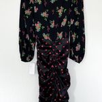 For Love & Lemons NWT Wilson Print Ruched Midi Dress in Polka Dots & Floral Photo 4