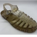Lacoste Coach Jelly Sandals Womens Gold Glitter Fisherman Buckle 12 Summer Shoes Photo 0