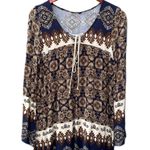Blu Pepper Anthropology  Brown Boho Tunic Navy Long Sleeve Dress Photo 4