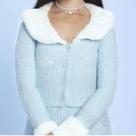 Hello Kitty  X Forever 21 Angel Kitty Cardigan Light Blue White Faux Fur Small Photo 0
