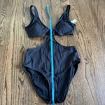 Aerie  Womens Black Ribbed Cut Out Ring One Piece Monokini Swim Suit Size Large Photo 8