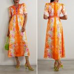 SALONI Tabitha Floral Print Silk Midi Dress Size 4 Orange Photo 9