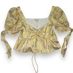 WAYF NWT  Romantic Floral Puff Sleeve Crop Top‎ Blouse Womens XL Yellow Photo 0