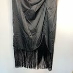 Black Satin Fringe Front and Back Slit Skirt Size Small Photo 2