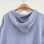 J.Jill  Pure Jill Gauze & Knit Hoodie V Neck Drawstring Pockets Periwinkle Large Photo 5