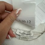 Club Monaco Sweater Womens Medium White Tan Striped Knit Crew Neck Linen Blend Photo 2