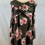 Peach Love California Peach Love long sleeve olive green and pink floral off shoulder dress medium Photo 0