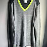 Nike Merino Wool Long Sleeve Sweater Size Large Gray with Neon Yellow Green Photo 0