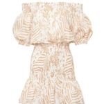 Sabo Skirt Luxe Camari Linen Dress Tan White Shirred Off the Shoulder Medium Photo 1