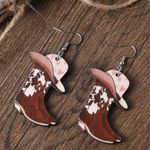 Cute little wooden cowgirl hat and boots dangling earrings Brown Photo 0