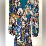 Nicole Miller Mini Dress | Floral Satin | Women’s Small | Long Sleeve | Wrap Photo 7