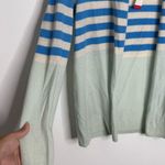 Talbots NWT 100% Cashmere Open Front Cardigan Striped Mint Green & Blue XS Photo 5