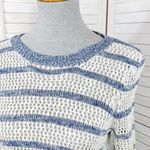 Xhilaration ‎ Striped Open Weave Mesh Sweater Blue Cream Medium Photo 4