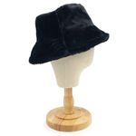 Black Faux Fur Bucket Hat Winter Soft Plush Fuzzy Warm Outerwear Unisex One Size Photo 5