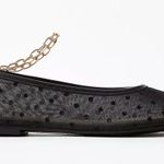 Loft Black Dotted Mesh Ballet Flats Gold Chain Ankle Strap Women’s 11M Photo 0