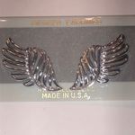 Vintage Silver Tone Retro Boho Wing Pierced Earrings Photo 3