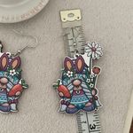 Bunny Gnome with daisies wooden earrings White Photo 1
