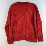 Vtg L  Image Maker Cardigan Sweater Chunky Cable Knit Red Walt Disney Co Photo 1