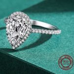 Sterling Silver SIZE 7 925 3CT Emerald Cut Sparkling Water Drop Shape Rings Photo 2