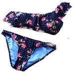 NWT Gingham & Floral Printed One Shoulder Bikini Blue Photo 3