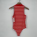Abound  Red White Stripe Mock Neck Sleeveless Bodysuit Top Size Medium Photo 4