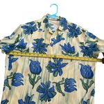 Equipment  Women’s M Long Sleeve‎ Silk Shirt Butter Yellow Blue Floral Tropical Photo 6