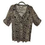 Siren Lily  Brown Tan Leopard Animal Print Ruffle Blouse Baddie Indie Flowy 2X Photo 0